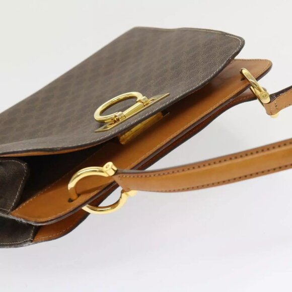 CELINE Macadam Canvas Hand Bag PVC Leather Brown AutH - Picture 10 of 15